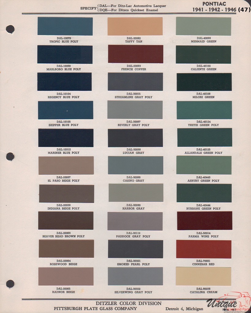 1947 Pontiac Paint Charts PPG 1